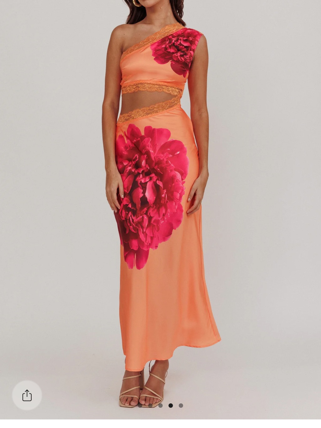 Selfie Leslie Mahli One-Shoulder Orange Maxi Dress With Pink Floral Print